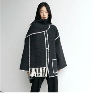 TOTEME Wool Scarf Coat in Grey